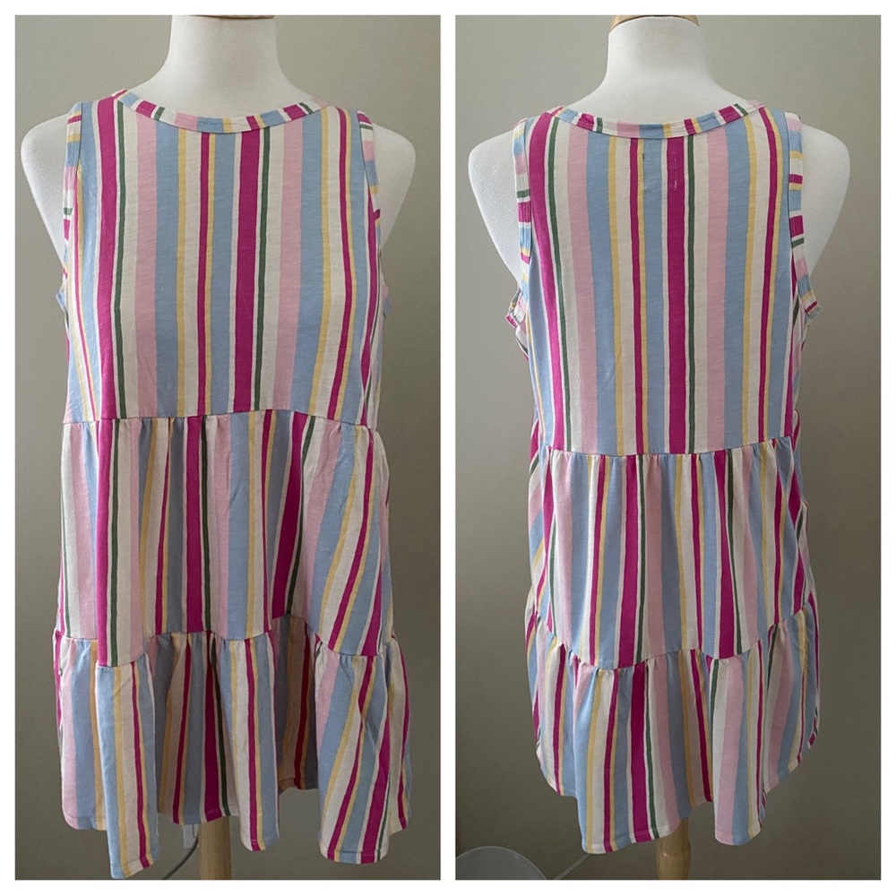GAP Tiered Flounce Candy Stripe Sleeveless Beach Dress Size XXL